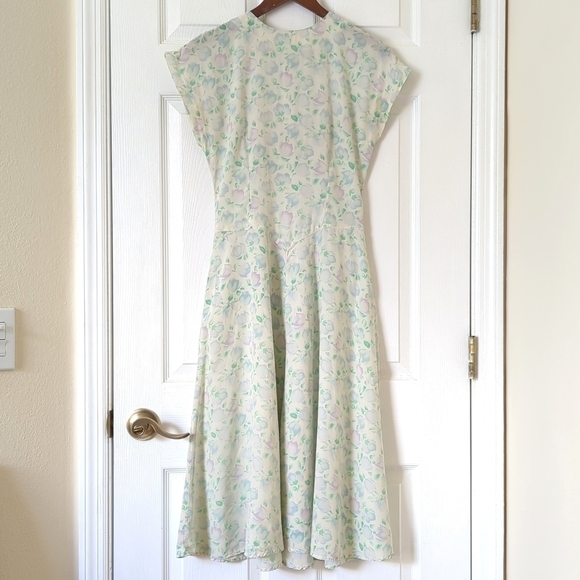 Dennis Goldsmith 80's Vintage 100% Silk Floral Sleeveless A-Line Midi Dress 4 - Picture 1 of 14